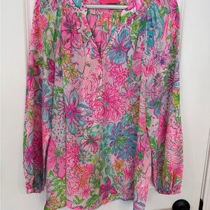 Lilly Pulitzer Pink Multicolor Floral Peasant Blouse